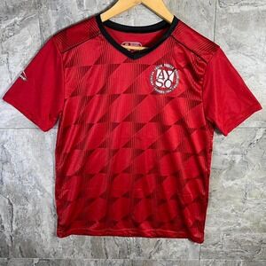 Red and black score American youth soccer organization adult small Soccer jersey